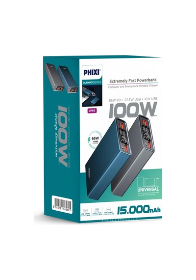 Phixi Ultimate UP65 15000 mAh 3 Çıkışlı LCD Göstergeli Powerbank
