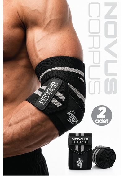 Fitness Dirsek Sargısı Sakatlık Önleyici Destekleyici Spor Dirseklik Elbow Wraps Crossfit Bandajı - 2 Adet - Siyah/gri Desen