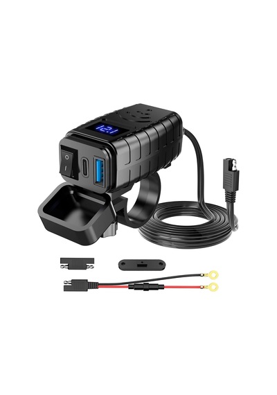 Lexroo Motosiklet Hızlı Şarj Cihazı 12v-24v Su Geçirmez Çift Usb Type-c Pd Hızlı Şarj Portu Gidon Standart