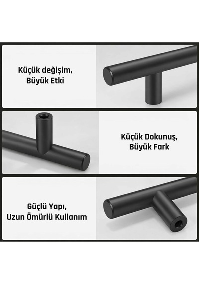 224 Mm Metal Mobilya Kulpu Mutfak Dolap Çekmece Kulpu, Dekoratif Kulp Seti 10 Adet Mat Siyah