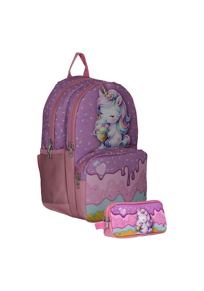 Cennec Umt5003+umt5005 Sırt Çantası Ve Kalemlik Seti Mor Pembe - Dondurma Yiyen Unicorn - Kız Çocuk Mor - Pembe