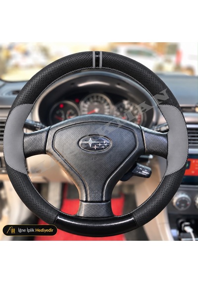 Subaru Impreza Dikme Direksiyon Kılıfı Delikli Deri Parlak Siyah Gri Detay Çift Yüzük Ve Dikiş Gd-gg Bugeye-blobeye Tuşsuz 2000-2005