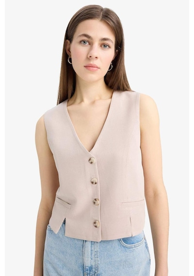 DeFacto V Yaka Keten Karışımlı Beyaz Blazer Yelek D0513AX25SMBG78 Bej DeFacto V Yaka Keten Karışımlı Beyaz Blazer Yelek D0513AX25SMBG78 Bej