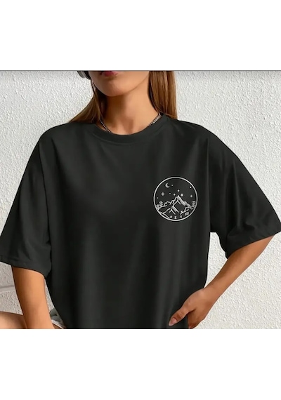 Panda Baskı Tekstil Gündüz&gece Baskılı Özel Tasarım Oversize Tshirt Siyah