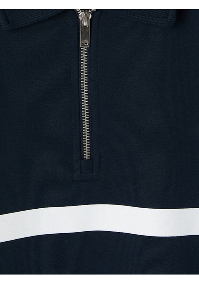 Lcw Vision Lacivert Polo Yaka Çizgili Erkek Sweatshirt