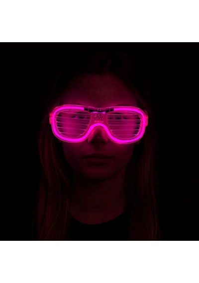 Mey İthalat Pembe Led Işıklı Parti Gözlüğü - Neon Glow Şerit Gözlük 3 Modlu