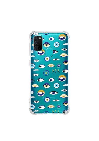 Prinrify Samsung Galaxy M30s Uyumlu Nazar Boncuğu 2 Baskılı Şeffaf Köşe Korumalı Antişok Kılıf