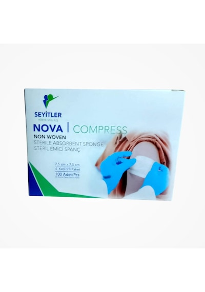 Seyitler Nova Nonwoven Kompres Steril 7,5cm X 7,5cm Spanç 100'lü Kutu - 6 Kutu