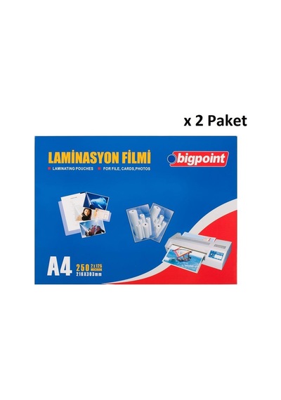 Bigpoint Laminasyon Filmi A4 125 Mikron 100'lü Kutu X 2 Paket