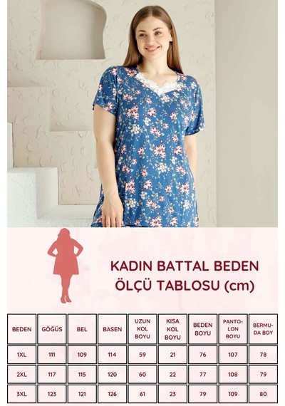 Alimer Kadın İndigo Büyük Beden Bermuda Pijama Takm Edy2735b-i İndigo