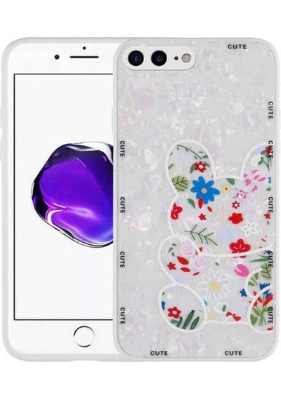 Apple Uyumlu iPhone 7 Plus Kılıf Desenli Sert Silikon Zore Mumila Kapak White Rabbit