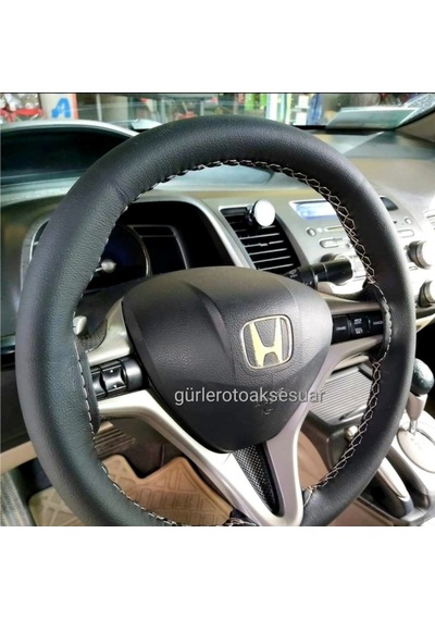 Honda Civic Deri Dikmeli Direksiyon Kılıfı Soft Gri Ipli A+Plus