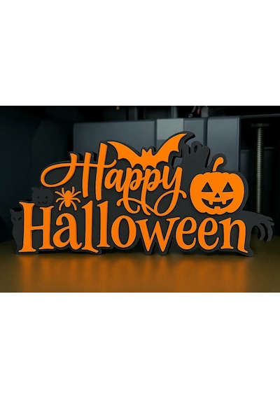 Vaveni 3d Baskı Happy Halloween El Yazısı Masa Süsü Katmanlı Yarasa Balkabağı Örümcek Dekor Turuncu Siyah Arz