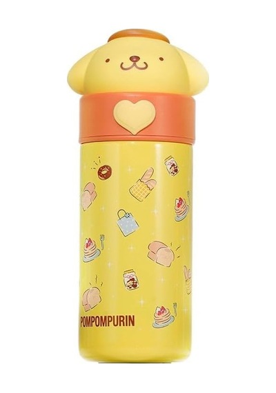 Pompompurin Izolasyonlu Termos Sisesi, 350 Ml Kapasite, Sari Açık Beyaz