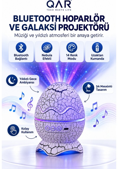 Dinozor Yumurtası Tasarımlı Projektör Gece Lambası 14 Renk Seçenekli Dekoratif Oda Aydınlatması Çok Renkli