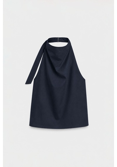 Suud Collection Lacivert Marty Halter Yaka Poplin Bluz