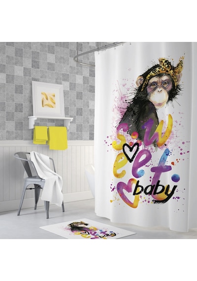 Zethome Tropik Sweet Baby Banyo Duş Perdesi Tek Kanat 1X180X200 Çok Renkli