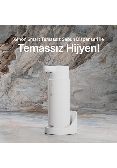Xenon Smart Temassız Otomatik Paslanmaz Çelik Gövdeli Şarj Edilebilir Sabun Dispenseri Beyaz