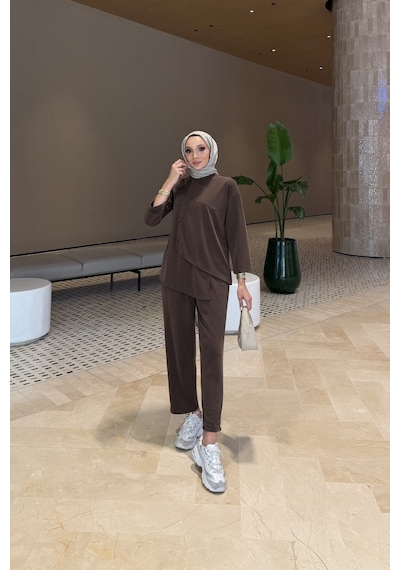Riella Butik Onana Oysho Tesettür Takım Kahverengi