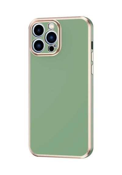 Kilifone - İphone 12 Pro Max Uyumlu Kılıf Kenarları Parlak Altın Renkli Silikon Bark Kapak - Açık Yeşil - T20667