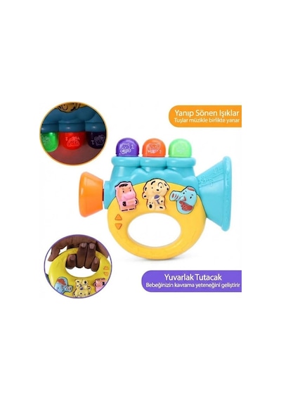 Renkli Mini Bebek Trompet Çalgı Aksesuarı - Aydınlatmalı Melodi Çalan, Hayvan Ses Efektli İnteraktif Müzik Aktivitesi 6 Ay+