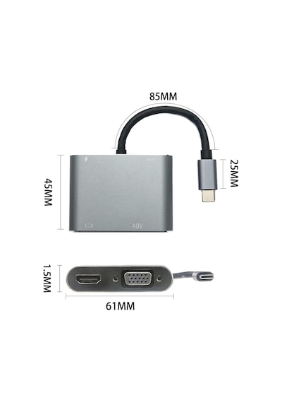 Tr 4'ü 1 Arada Type-c Hub Dönüştürücü Adaptör, 4k Ultra Hd Hdmı Ve Vga Görüntü Aktarımı, Pd Hızlı Şarj D
