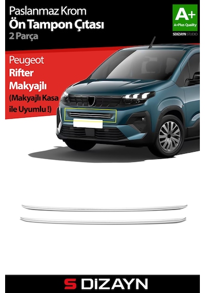 S-dizayn Peugeot Rifter Makyajlı Krom Ön Tampon Çıtası 2 Prç 2024 Üzeri A+ Kalite