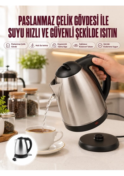 Znv Zenvia Mey İthalat Çelik Su Isıtıcı Kettle Dayanıklı Paslanmaz Çelik Uzun Ömürlü Znv2025 Cmn