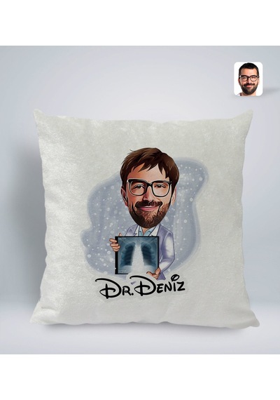 Bk Gift Kişiye Özel İsimli Erkek Radyolojist Karikatürlü Kare Araç Koltuk Yastığı-1 Çok Renkli