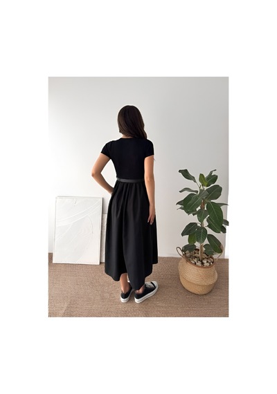 Asur Boutique Asur Butik Kadın Siyah Kısa Kollu Kemerli Midi Elbise Günlük Şık Basic Elbise Asur Boutique Asur Butik Kadın Siyah Kısa Kollu Kemerli Midi Elbise Günlük Şık Basic Elbise