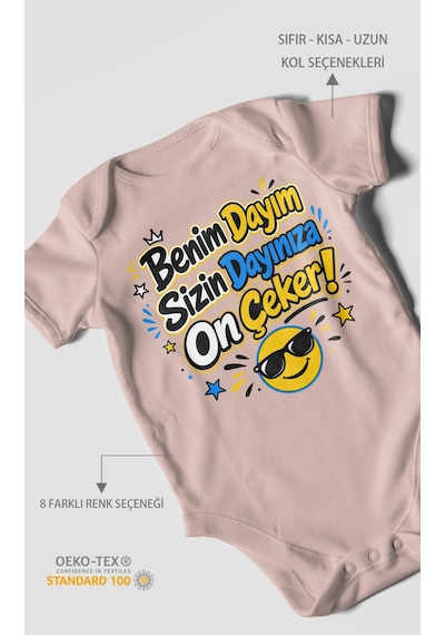 Morivokids Benim Dayım Sizin Dayınıza On Çeker Kısa Kollu Bebek Body %100 Pamuk Pastel Pembe