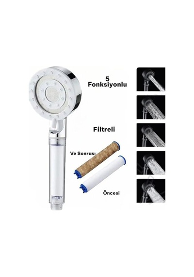 3'lü Set Masajlı Filtreli Duş Başlığı Gri Kendinden Yapışkanlı Mafsal Askı 150 Cm Hortum Yüksek