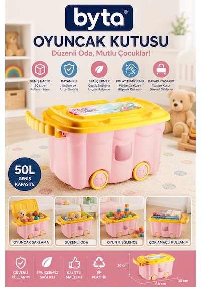 50 Litre Tekerlekli Oyuncak Saklama Kutusu Kapaklı, Çok Amaçlı Düzenleyici Saklama Sandığı, Dayanıklı Pp Plastik Pembe 50 Litre Tekerlekli Oyuncak Saklama Kutusu Kapaklı, Çok Amaçlı Düzenleyici Saklama Sandığı, Dayanıklı Pp Plastik Pembe