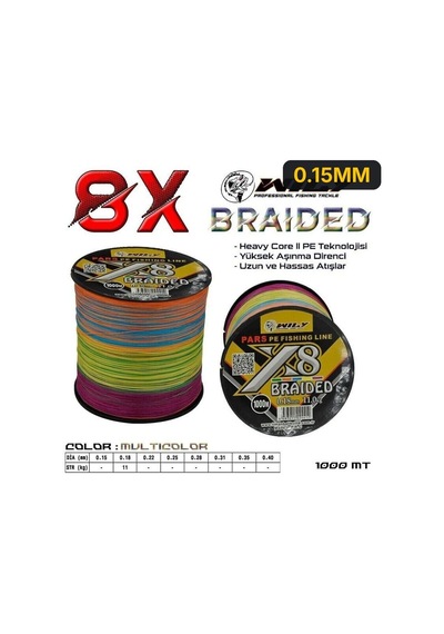 Wily Pars 8 Kat İp Misina 1000 Mt Multicolor 0.15mm