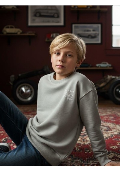 Zekids Erkek Çocuk Sırtı Araba Baskılı Tasarım Sweatshirt-16619 Gri