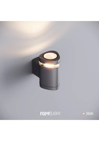 FoneLight Gala Mono Camlı 12,5 cm Tek Yönlü LED Duvar Apliği Antrasit Alüminyum IP65 Bahçe Cephe Dış Mekan Aydınlatması 7W 3000K