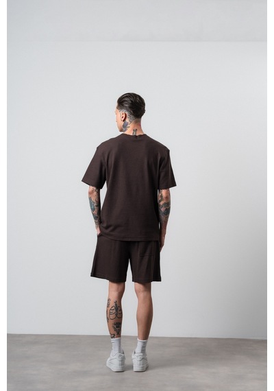 Respire Erkek Pis Dikişli Regular Fit T-shirt Şort Takım Kahve Kahverengi