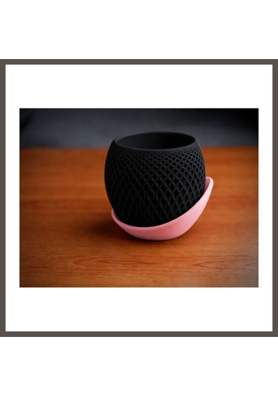 Bezos 3d Baskı Küre Saksı - Kafes Dokulu İki Parçalı Dekoratif Saksı - Siyah-pembe Nxrlvng