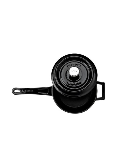 Lava Döküm Yuvarlak Sos Tenceresi. Çap Ø18 Cm. Döküm Demir Yekpare Saplı Trendy Serisi - Siyah Siyah