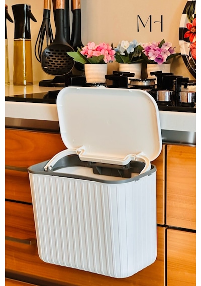 Makri Home Pratik Askılı Çöp Kovası- Beyaz- Çift Yönlü Kapaklı - 8 Litre Beyaz