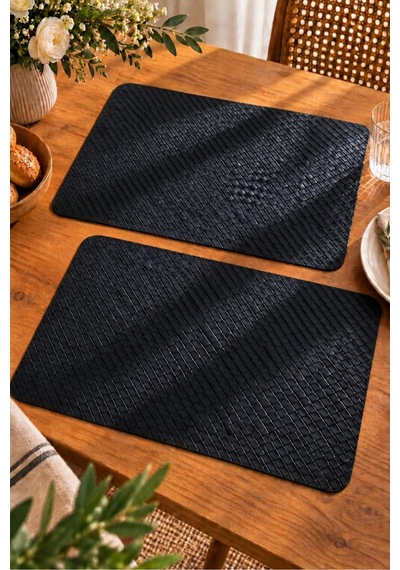 2'li Deri Amerikan Servis Seti 45x30 Cm Örgü Dokulu Supla Masa Servis Altlığı Siyah - 939971829 Siyah