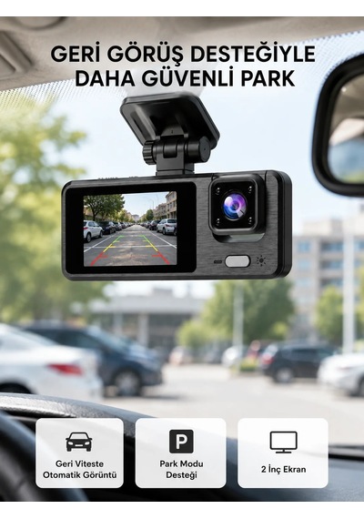 Full Hd 3'lü Araç Kamerası Geri Görüş Destekli Park Modlu 1080p Dvr 30429778