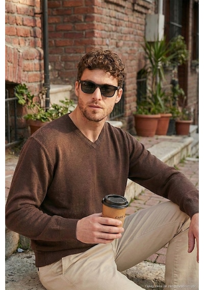 Buratti Pamuklu Regular Fit V Yaka Erkek Kazak 456202 V Kahve Buratti Pamuklu Regular Fit V Yaka Erkek Kazak 456202 V Kahve