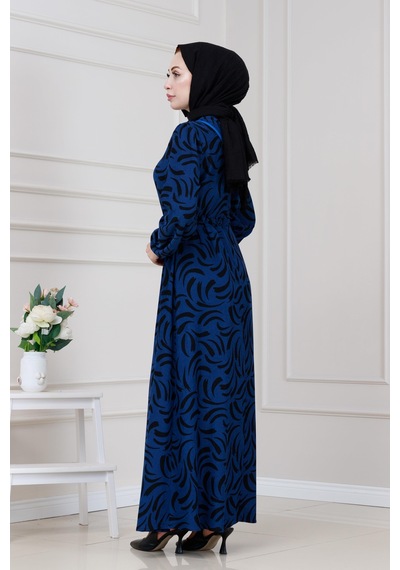 Sevitli Beli Tünelli Karin Elbise-saks Mavi-5329 Saks Mavi