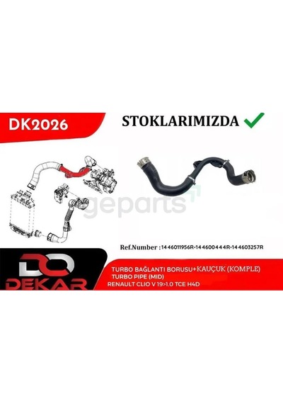 Turbo Bağlantı Borusu Kauçuk Komple Clio 5 2019 1.0 Tce H4d