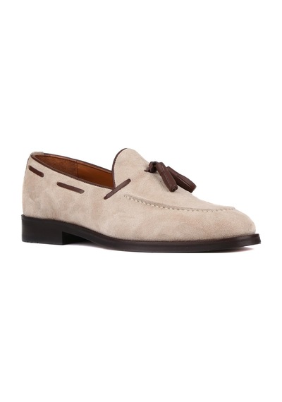 Shoetyle - Bej Süet Deri Püsküllü Erkek Klasik Ayakkabı 250-7951-842-bej