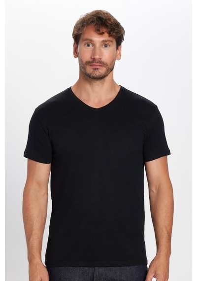 Tudors Erkek Slim Fit Dar Kesim Pamuk Yumuşak Dokulu Siyah V Yaka Tişört-32120 3XL