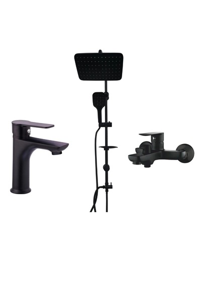 Faumix KAV990081 Banyo Ve Lavabo Bataryası Ve Tepe Duş Seti Siyah Mat Siyah