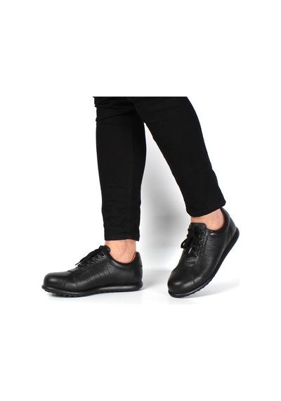 Erkek Siyah Bağcıklı Deri Sneaker