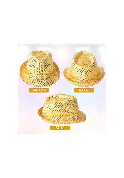 Disko Star Altın Gold Payetli Fötr Şapka Yetişkin Boy Diğer